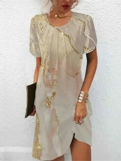 Women's Casual Dress Summer Dress Print Dress Ombre Marble Print Patchwork Print Crew Neck Mini Dress Fashion Streetwear Outdoor Daily Short Sleeve Regular Fit Khaki Summer Spring S M L XL XXL