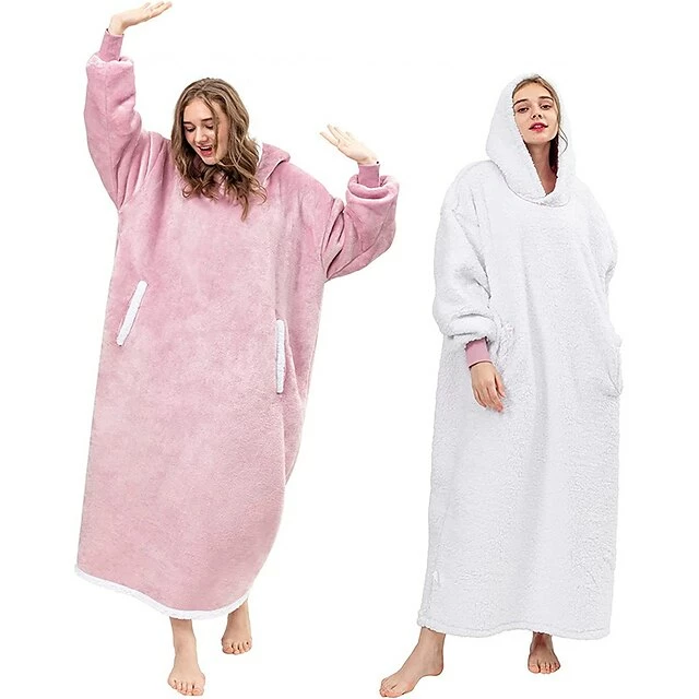 Women‘s Christmas Couple‘s Pajamas Nightgown Wearable Blanket Hoodie Blanket Pure Color Warm Comfort Oversized Home Daily Fleece Warm Hoodie Long Sleeve Pocket Winter Fall Pink Wine 10 Women‘s Christmas Couple‘s Pajamas Nightgown Wearable Blanket Hoodie Blanket Pure Color Warm Comfort Oversized Home Daily Fleece Warm Hoodie Long Sleeve Pocket Winter Fall Pink Wine - Image 8