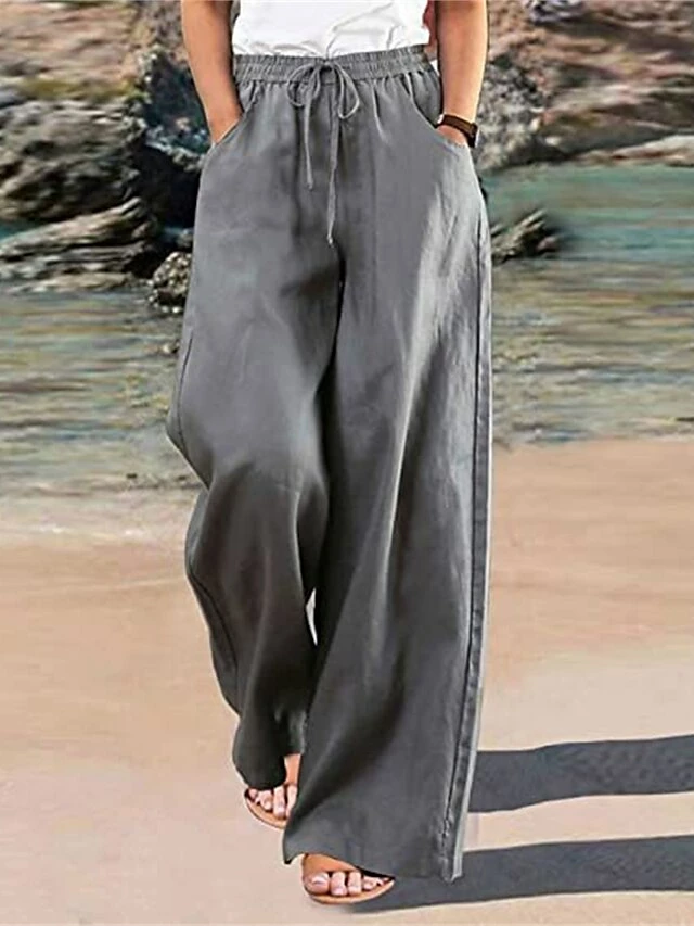 Women's Wide Leg Linen Pants Pants Trousers Full Length Linen / Cotton Blend Pocket Baggy Micro-elastic Mid Waist Fashion Streetwear Daily Daily Wear Claret Navy S M Summer Spring 15 Women's Wide Leg Linen Pants Pants Trousers Full Length Linen / Cotton Blend Pocket Baggy Micro-elastic Mid Waist Fashion Streetwear Daily Daily Wear Claret Navy S M Summer Spring - Image 13