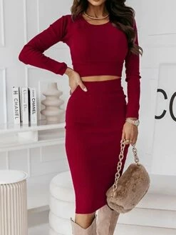 Women's Two Piece Dress Set Casual Dress Skirt Set Outdoor Daily Fashion Sexy Ribbed Midi Dress Crew Neck Long Sleeve Plain Regular Fit Black Wine Green Fall Winter S M L XL 15 Women's Two Piece Dress Set Casual Dress Skirt Set Outdoor Daily Fashion Sexy Ribbed Midi Dress Crew Neck Long Sleeve Plain Regular Fit Black Wine Green Fall Winter S M L XL -LIGHTINTHEBOX Shop bptpga1695268223620