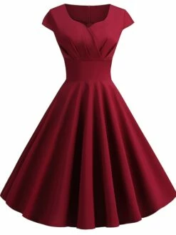 Women's Swing Dress Vintage Tea Dresses Midi Dress Black Yellow Pink Short Sleeve Pure Color Ruched Spring Summer Crew Neck Vintage Daily Weekend Slim S M L XL XXL -LIGHTINTHEBOX Shop bqegxk1599445941146