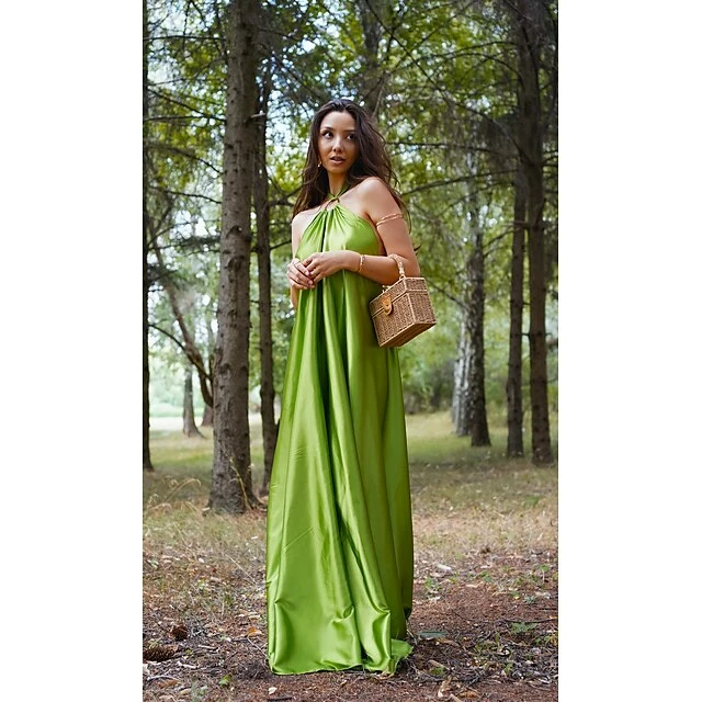 Women's Party Dress Satin Dress Long Dress Maxi Dress Blue Orange Green Sleeveless Pure Color Backless Summer Spring Halter Neck Fashion Loose Fit 2023 S M L XL 11 Women's Party Dress Satin Dress Long Dress Maxi Dress Blue Orange Green Sleeveless Pure Color Backless Summer Spring Halter Neck Fashion Loose Fit 2023 S M L XL - Image 9