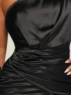 Women's Party Dress Satin Dress Sheath Dress Knee Length Dress Black Camel Green Long Sleeve Pure Color Ruched Fall Winter Autumn Cold Shoulder Elegant Party Winter Dress Fall Dress 2022 S M L XL XXL -LIGHTINTHEBOX Shop brxwbs1635414169831