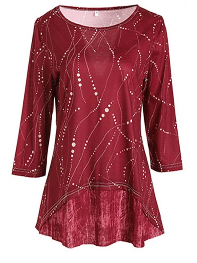 Women's Blouse Wine Blue Purple Graphic Print 3/4 Length Sleeve Daily Going Out Weekend Casual Crew Neck Regular Fit Fall Winter 16 Women's Blouse Wine Blue Purple Graphic Print 3/4 Length Sleeve Daily Going Out Weekend Casual Crew Neck Regular Fit Fall Winter - Image 14