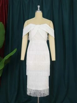 Women‘s Christmas Prom Dress Party Dress Fringe Dress Midi Dress White Green Rose Short Sleeve Pure Color Tassel Fringe Fall Winter Autumn Off Shoulder Fashion Vacation 2023 S M L XL XXL 3XL 4XL -LIGHTINTHEBOX Shop bsoioc1694503329259