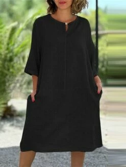 Women's Casual Dress Cotton Linen Dress Midi Dress Linen / Cotton Blend Daily Casual Daily Outdoor Vacation Weekend Crew Neck Button Pocket 3/4 Length Sleeve Summer Spring Fall 2023 Loose Fit Black 15 Women's Casual Dress Cotton Linen Dress Midi Dress Linen / Cotton Blend Daily Casual Daily Outdoor Vacation Weekend Crew Neck Button Pocket 3/4 Length Sleeve Summer Spring Fall 2023 Loose Fit Black -LIGHTINTHEBOX Shop bttlpd1689762275081