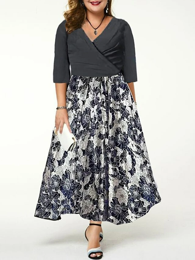 Women‘s Plus Size Curve Casual Dress Sheath Dress A Line Dress Floral Long Dress Maxi Dress Half Sleeve Patchwork Print Crew Neck Fashion Daily Black White Spring Summer L XL XXL 3XL 4 Women‘s Plus Size Curve Casual Dress Sheath Dress A Line Dress Floral Long Dress Maxi Dress Half Sleeve Patchwork Print Crew Neck Fashion Daily Black White Spring Summer L XL XXL 3XL - Image 2
