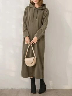 Women's Casual Dress Hoodie Dress Long Dress Maxi Dress Fashion Daily Outdoor Home Vacation Crew Neck Pocket Pure Color Pure Color Loose Fit Black Brown Army Green M L XL XXL -LIGHTINTHEBOX Shop bulubm1693294405750