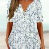 Women's Shirt Blouse White Brown Floral Button Print 3/4 Length Sleeve Casual Weekend Tunic Basic Round Neck Regular Fit Floral