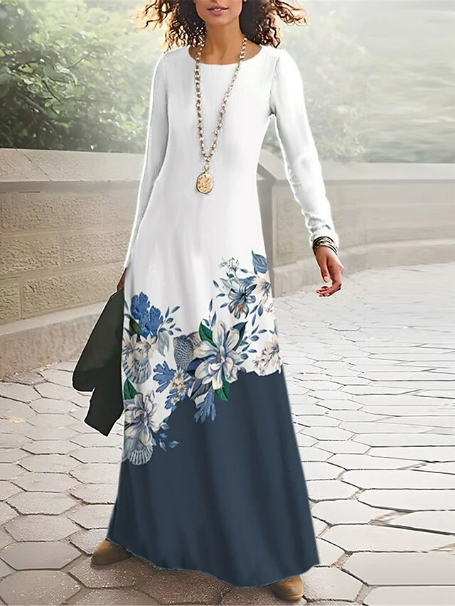 Women's T Shirt Dress Casual Dress Winter Dress Floral Print Crew Neck Long Dress Maxi Dress Fashion Streetwear Outdoor Street Long Sleeve Regular Fit White Yellow Red Spring Fall S M L XL XXL 7 Women's T Shirt Dress Casual Dress Winter Dress Floral Print Crew Neck Long Dress Maxi Dress Fashion Streetwear Outdoor Street Long Sleeve Regular Fit White Yellow Red Spring Fall S M L XL XXL - Image 5