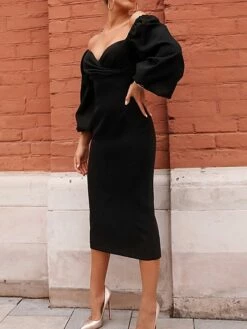 Women's Work Dress Sheath Dress Semi Formal Dress Fashion Winter Dress Office Daily Midi Dress Backless Off Shoulder Long Sleeve Plain Regular Fit Black Wine Fall Winter S M L -LIGHTINTHEBOX Shop buoxlm1697098983996