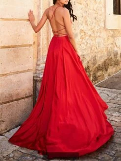 Women‘s Prom Party Dress Homecoming Dress Satin Maxi Long Dress Green Red Sleeveless Pure Color Split Spring Summer Spaghetti Strap Party Stylish Elegant Party 2023 S M L XL -LIGHTINTHEBOX Shop burzie1642589873179