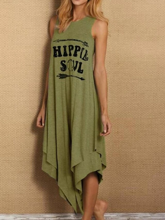 Women's Casual Dress T Shirt Dress Tee Dress Midi Dress Blue Green Khaki Sleeveless Letter Print Summer Spring Crew Neck Fashion 2023 S M L XL XXL 3XL 4XL 5XL 6 Women's Casual Dress T Shirt Dress Tee Dress Midi Dress Blue Green Khaki Sleeveless Letter Print Summer Spring Crew Neck Fashion 2023 S M L XL XXL 3XL 4XL 5XL - Image 4