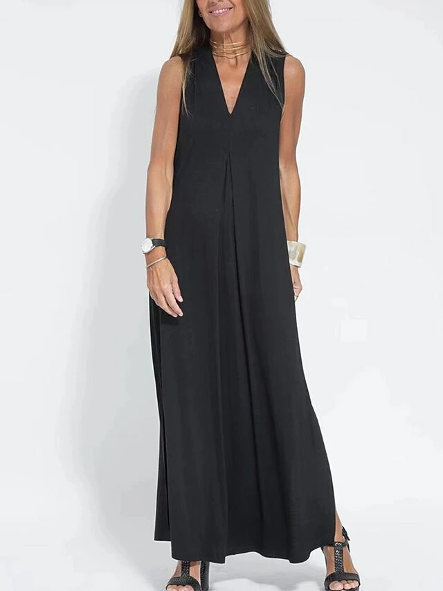 Women's Casual Dress Black Dress White Dress Long Dress Maxi Dress Ruched Split Outdoor Daily Vacation Fashion Modern V Neck Sleeveless 2023 Regular Fit Black White Green Color S M L XL XXL Size 9 Women's Casual Dress Black Dress White Dress Long Dress Maxi Dress Ruched Split Outdoor Daily Vacation Fashion Modern V Neck Sleeveless 2023 Regular Fit Black White Green Color S M L XL XXL Size - Image 7