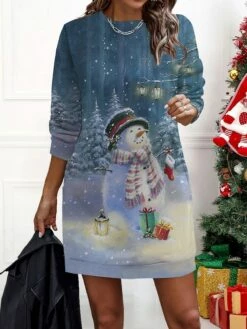 Women‘s Christmas Casual Dress Sweatshirt Dress Mini Dress Warm Fashion Outdoor Holiday Crew Neck Print Santa Claus Snowman Loose Fit Black Red Burgundy S M L XL XXL -LIGHTINTHEBOX Shop bwwnjw1695637007632