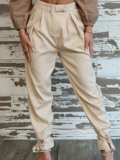 Women‘s Cargo Khaki Pants Chinos Trousers Full Length Micro-elastic High Waist Fashion Streetwear Street Daily Rice White S M Fall Winter
