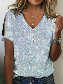 Women's T Shirt Tee Pink Dusty Rose Lavender Graphic Leopard Button Cut Out Print Short Sleeve Weekend Basic V Neck Regular Fit Painting -LIGHTINTHEBOX Shop bxfkjn1684307864367