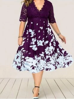 Women‘s Plus Size Curve Party Dress Floral V Neck Lace Half Sleeve Fall Spring Work Vintage Midi Dress Daily Vacation Dress Homecoming Dress Print 14 Women‘s Plus Size Curve Party Dress Floral V Neck Lace Half Sleeve Fall Spring Work Vintage Midi Dress Daily Vacation Dress Homecoming Dress Print -LIGHTINTHEBOX Shop bxgjxf1631239764732