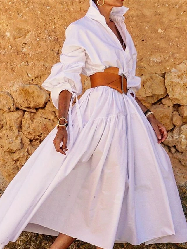 Women's Shirt Dress Casual Dress Swing Dress Maxi Long Dress Outdoor Daily Polyester Fashion Casual Shirt Collar Lace Up Button Long Sleeve Summer Spring Fall 2023 Regular Fit Black White Pink Pure 3 Women's Shirt Dress Casual Dress Swing Dress Maxi Long Dress Outdoor Daily Polyester Fashion Casual Shirt Collar Lace Up Button Long Sleeve Summer Spring Fall 2023 Regular Fit Black White Pink Pure