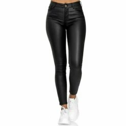 Women's Skinny Pants Trousers PU Artificial Leather Black Wine Blue Mid Waist Streetwear Stylish Party Casual Going Out Micro-elastic Full Length Comfort Plain S M L XL XXL