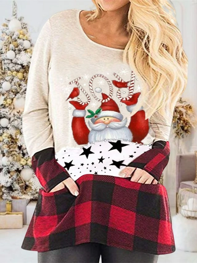 Women's Plus Size Christmas T Shirt Dress Tee Dress Plaid Crew Neck Print Long Sleeve Spring Fall Casual Mini Dress Daily Dress 5 Women's Plus Size Christmas T Shirt Dress Tee Dress Plaid Crew Neck Print Long Sleeve Spring Fall Casual Mini Dress Daily Dress - Image 3