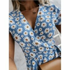 Women's Casual Dress Wrap Dress Floral Dress Midi Dress Black Pink Blue Short Sleeve Floral Lace Up Summer Spring V Neck Vacation Vacation Summer Dress 2023 S M L XL XXL -LIGHTINTHEBOX Shop cahiai1685100171533
