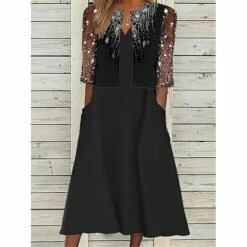 Women's Two Piece Dress Set Casual Dress Dress Set Outdoor Daily Fashion Streetwear Mesh Patchwork Midi Dress V Neck Half Sleeve Graphic Regular Fit Black Summer Spring S M L XL XXL