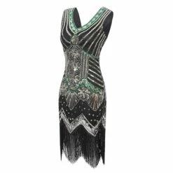 Women's Retro 1920s Fringe Dress Midi Dress Party Halloween Sequins Tassel Fringe Floral V Neck Sleeveless Regular Fit Spring Fall 2023 Black White S M L XL -LIGHTINTHEBOX Shop cawclt1692610427928