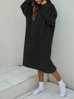 Women's Casual Dress Hoodie Dress Midi Dress Active Fashion Outdoor Home Holiday V Neck Pocket Solid Color Loose Fit Pink Burgundy Royal Blue M -LIGHTINTHEBOX Shop cazvdp1692588263781