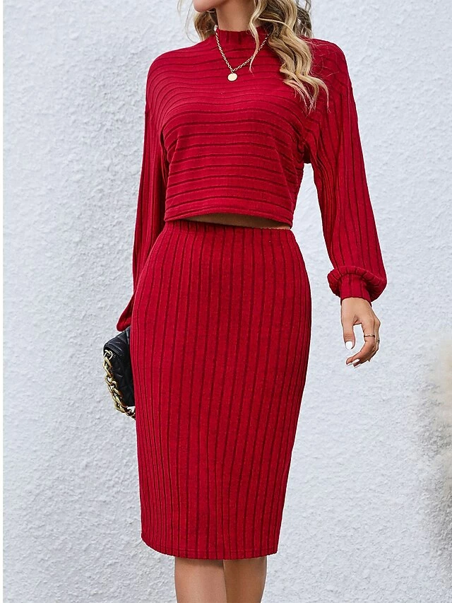 Women's Two Piece Dress Set Casual Dress Skirt Set Outdoor Daily Active Fashion Ribbed Midi Dress Turtleneck Long Sleeve Plain Loose Fit Black Wine Gray Fall Winter S M L XL XXL 8 Women's Two Piece Dress Set Casual Dress Skirt Set Outdoor Daily Active Fashion Ribbed Midi Dress Turtleneck Long Sleeve Plain Loose Fit Black Wine Gray Fall Winter S M L XL XXL - Image 6