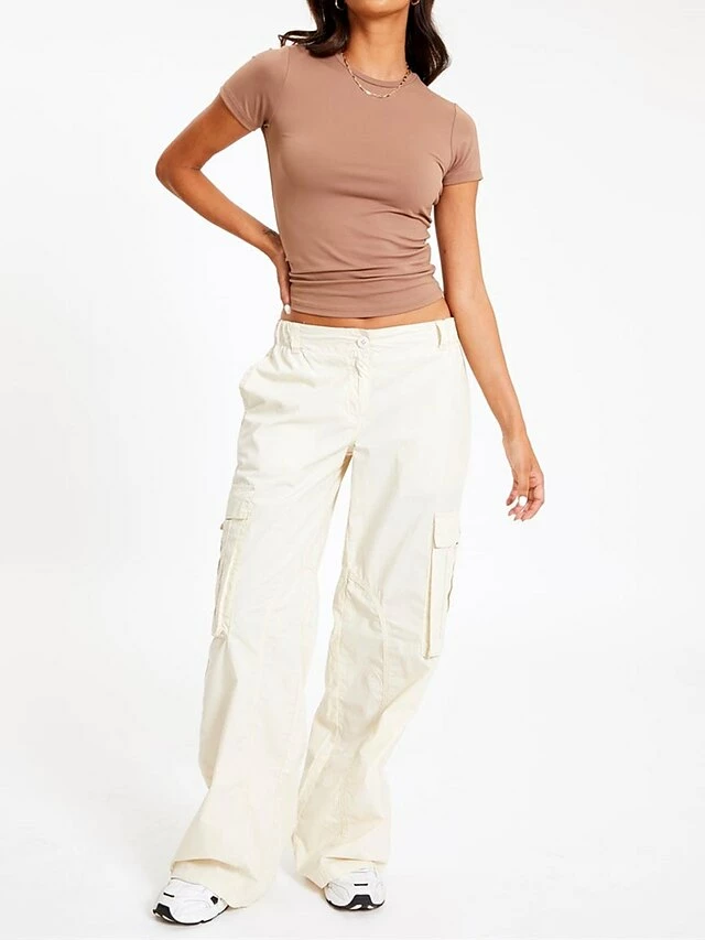Women‘s Cargo Parachute Khaki Pants Baggy Full Length Pocket Micro-elastic Low Waist Fashion Streetwear Street Daily Rice White Grey S M Summer Fall 10 Women‘s Cargo Parachute Khaki Pants Baggy Full Length Pocket Micro-elastic Low Waist Fashion Streetwear Street Daily Rice White Grey S M Summer Fall - Image 8