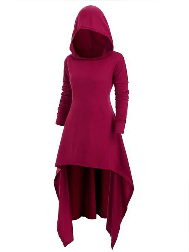 Women‘s Halloween Dress Casual Dress Hoodie Dress Midi Dress Gothic Basic Outdoor Vacation V Neck Pure Color Solid Color Regular Fit Black Red S M L XL XXL 4 Women‘s Halloween Dress Casual Dress Hoodie Dress Midi Dress Gothic Basic Outdoor Vacation V Neck Pure Color Solid Color Regular Fit Black Red S M L XL XXL - Image 2