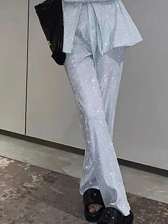 Women's Dress Pants Pants Trousers Baggy Full Length Sequins Baggy Micro-elastic High Waist Fashion Streetwear Party Outdoor Black Silvery S M Fall Winter 4 Women's Dress Pants Pants Trousers Baggy Full Length Sequins Baggy Micro-elastic High Waist Fashion Streetwear Party Outdoor Black Silvery S M Fall Winter - Image 2
