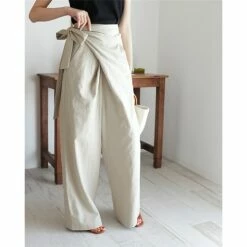 Women's Dress Pants Culottes Wide Leg Wide Leg Full Length Faux Linen Side Pockets Baggy Mid Waist Fashion Party Casual Black Khaki M L Summer Spring &Fall -LIGHTINTHEBOX Shop ccekmt1654070309188