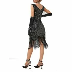 Women's Retro 1920s Fringe Dress Midi Dress Party Halloween Sequins Tassel Fringe Floral V Neck Sleeveless Regular Fit Spring Fall 2023 Black Pink XS S M L -LIGHTINTHEBOX Shop ccepsq1692612017702