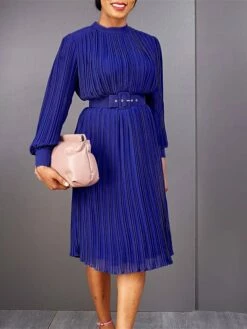 Women's Work Dress Casual Dress Black Dress Fashion Office Daily Workfashion Midi Dress Lace Up Pleated Crew Neck Long Sleeve Plain Regular Fit Black White Red Fall Winter S M L XL XXL -LIGHTINTHEBOX Shop ccfmwz1695645185952