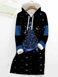 Women's Christmas Hoodie Dress Shift Dress Mini Dress Green Blue Purple Long Sleeve Christmas Tree Print Winter Fall Autumn Hooded Fashion Christmas Daily Date Loose Fit 2022 S M L XL XXL 3XL -LIGHTINTHEBOX Shop ccvhei1667636129958