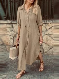 Women's Shirt Dress Casual Dress Cotton Linen Dress Maxi Long Dress Linen Cotton Blend Basic Classic Outdoor Daily Vacation Shirt Collar Pocket Split 3/4 Length Sleeve Summer Spring Fall 2023 Loose 10 Women's Shirt Dress Casual Dress Cotton Linen Dress Maxi Long Dress Linen Cotton Blend Basic Classic Outdoor Daily Vacation Shirt Collar Pocket Split 3/4 Length Sleeve Summer Spring Fall 2023 Loose -LIGHTINTHEBOX Shop cekwnz1689651624324