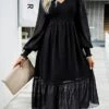Women's Casual Dress Black Dress Plain Dress Midi Dress Ruched Street Daily Holiday Fashion Streetwear V Neck Long Sleeve 2023 Slim Black Blue Dark Blue Color S M L XL Size