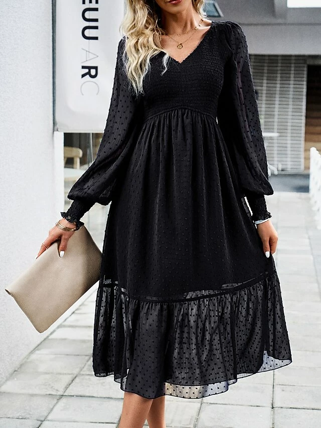 Women's Casual Dress Black Dress Plain Dress Midi Dress Ruched Street Daily Holiday Fashion Streetwear V Neck Long Sleeve 2023 Slim Black Blue Dark Blue Color S M L XL Size 3 Women's Casual Dress Black Dress Plain Dress Midi Dress Ruched Street Daily Holiday Fashion Streetwear V Neck Long Sleeve 2023 Slim Black Blue Dark Blue Color S M L XL Size