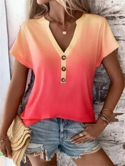 Women's T Shirt Tee Blouse Red Blue Purple Color Gradient Button Print Short Sleeve Casual Basic Neon & Bright V Neck Regular Fit 16 Women's T Shirt Tee Blouse Red Blue Purple Color Gradient Button Print Short Sleeve Casual Basic Neon & Bright V Neck Regular Fit -LIGHTINTHEBOX Shop cflwle1683633626304