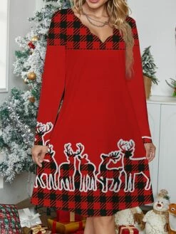 Women's Work Dress Casual Dress Fashion Winter Dress Christmas Daily Mini Dress Print V Neck Long Sleeve Plaid Elk Regular Fit White Wine Red Fall Winter S M L XL XXL 9 Women's Work Dress Casual Dress Fashion Winter Dress Christmas Daily Mini Dress Print V Neck Long Sleeve Plaid Elk Regular Fit White Wine Red Fall Winter S M L XL XXL -LIGHTINTHEBOX Shop cgkwvg1695887720445
