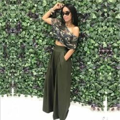 Women's Culottes Wide Leg Chinos Slacks Pants Trousers Yellow Wine Army Green Mid Waist Basic Work Casual Daily Weekend Stretchy Full Length Solid Colored S M L XL XXL -LIGHTINTHEBOX Shop cgocvj1582640881113