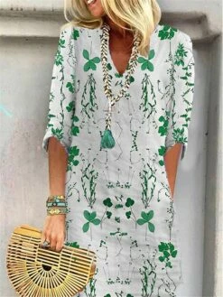 Women's Casual Dress Shift Dress Summer Dress Leaf Floral Print Split Neck Midi Dress Active Fashion Outdoor Daily Half Sleeve Regular Fit Yellow Wine Blue Summer Spring S M L XL XXL -LIGHTINTHEBOX Shop cgqkbq1687678625797