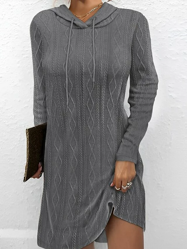 Women's Casual Dress Hoodie Dress Mini Dress Active Daily Outdoor Holiday Vacation V Neck Knit Solid Color Loose Fit Black Pink Brown S M L XL XXL 7 Women's Casual Dress Hoodie Dress Mini Dress Active Daily Outdoor Holiday Vacation V Neck Knit Solid Color Loose Fit Black Pink Brown S M L XL XXL - Image 5