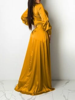 Women‘s Wedding Guest Dress Party Dress Satin Dress Sheath Dress Swing Dress Long Dress Maxi Dress Black Yellow Pink Long Sleeve Pure Color Lace Up Winter Fall Spring V Neck Mature Winter Dress 2023 -LIGHTINTHEBOX Shop cguxeb1643182440428