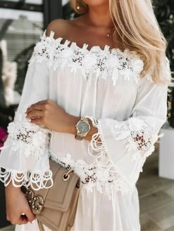 Women's Casual Dress Lace Dress Shift Dress Plain Tassel Fringe Lace Off Shoulder Midi Dress Basic Fashion Outdoor Daily 3/4 Length Sleeve Loose Fit White Spring Summer S M L XL XXL 7 Women's Casual Dress Lace Dress Shift Dress Plain Tassel Fringe Lace Off Shoulder Midi Dress Basic Fashion Outdoor Daily 3/4 Length Sleeve Loose Fit White Spring Summer S M L XL XXL -LIGHTINTHEBOX Shop chdneq1675755412792