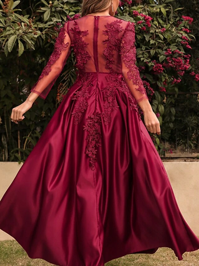 Women's Prom Dress Party Dress Lace Dress Long Dress Maxi Dress Red 3/4 Length Sleeve Pure Color Lace Spring Fall Winter Crew Neck Fashion Party Winter Dress Birthday 2023 S M L XL XXL 9 Women's Prom Dress Party Dress Lace Dress Long Dress Maxi Dress Red 3/4 Length Sleeve Pure Color Lace Spring Fall Winter Crew Neck Fashion Party Winter Dress Birthday 2023 S M L XL XXL - Image 7