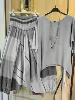 Women's Shirt Pants Sets Yellow Blue Fuchsia Plaid Print Short Sleeve Casual Daily Streetwear Crew Neck Regular Fit Fall & Winter