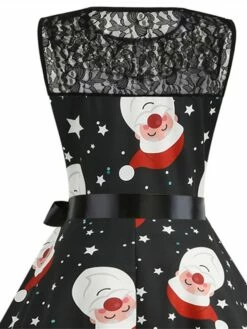 Women's Christmas Party Dress Lace Dress Midi Dress Black Sleeveless Santa Claus Print Hat Lace Ruched Bow Winter Fall Crew Neck Vintage Party 2022 S M L XL 2XL -LIGHTINTHEBOX Shop chydju1666258266282